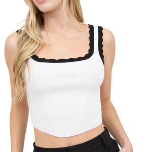 NEW- BLU PEPER Scallop Trim Ribbed Crop Top Blu Pepper-ivory-M